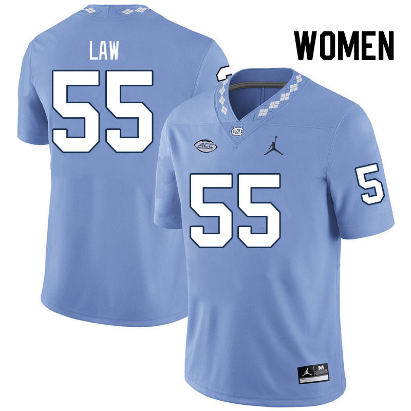 Women #55 Cade Law North Carolina Tar Heels College Football Jerseys Stitched Sale-Carolina Blue